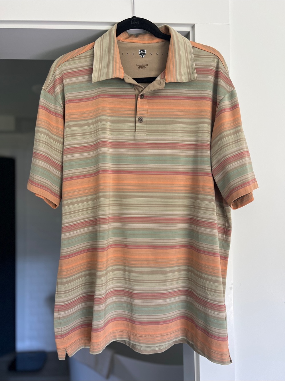 Nike Golf Striped Polo Shirt in Peach and Sage